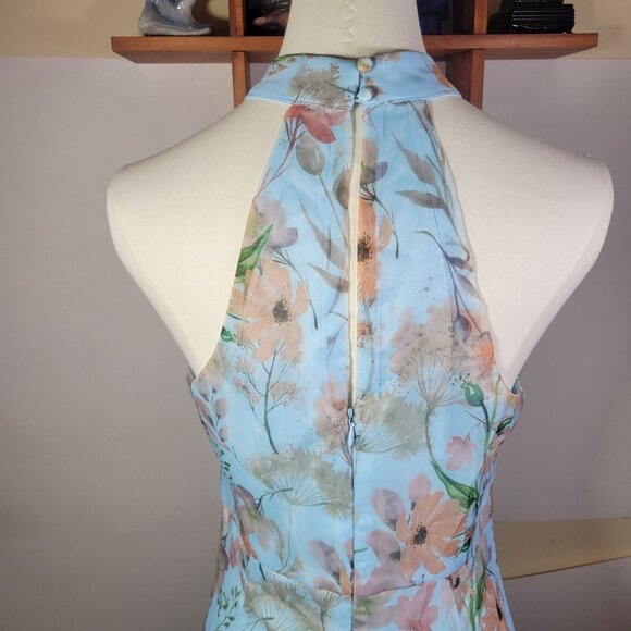 Lulus Forever Exceptional Light Blue Floral Halter Organza Maxi Dress Size M - Picture 8 of 8